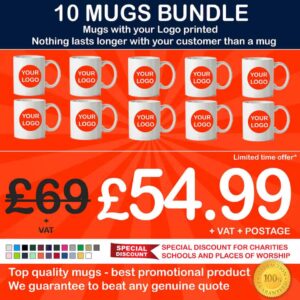 10 Mugs with your logo printed