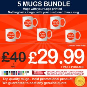 5 Mugs with your logo printed