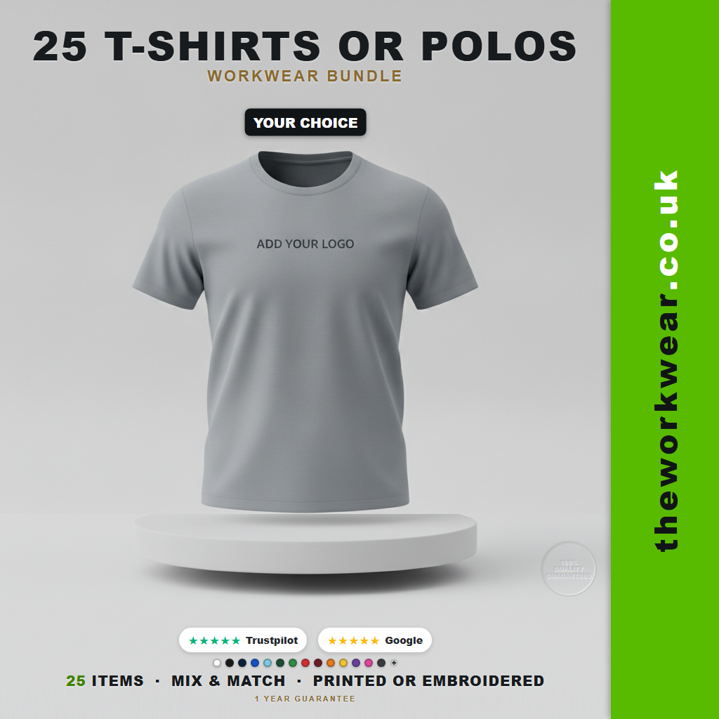 T-Shirts Or Polo Shirts Workwear Bundle (Front Logo Embroidered) - 25 Items
