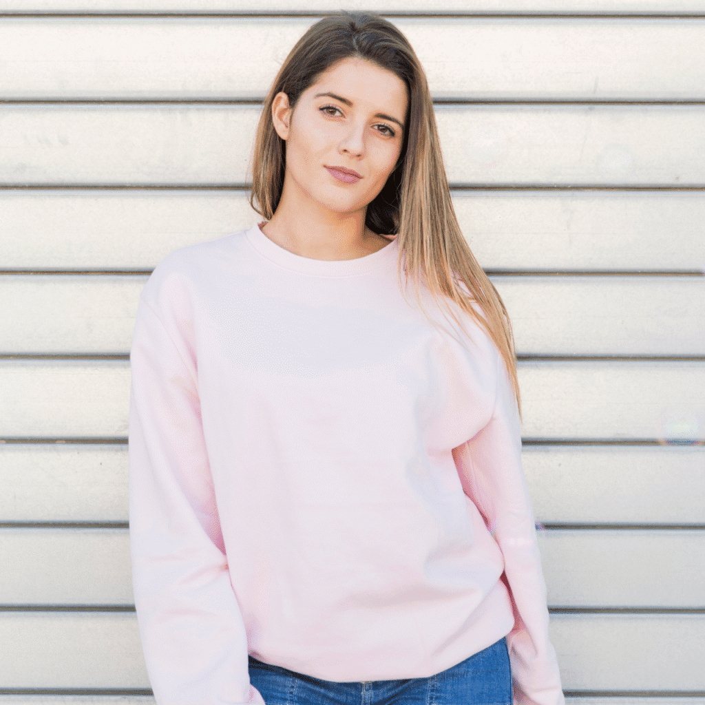 pink crewneck sweatshirt UK, women’s embroidered sweatshirt for beauty salons, custom pastel uniform