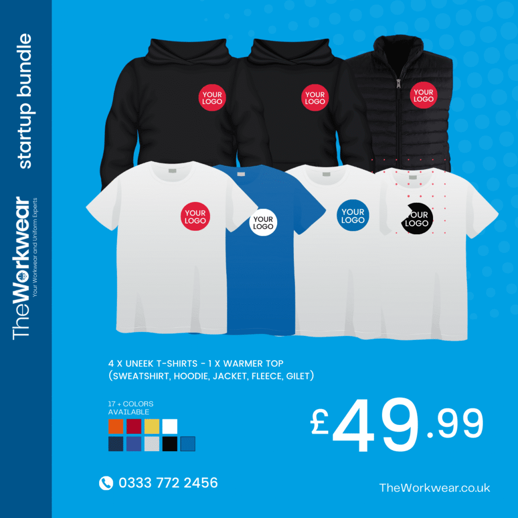 branded t-shirt pack UK, custom embroidered tees, company workwear bundle 2025