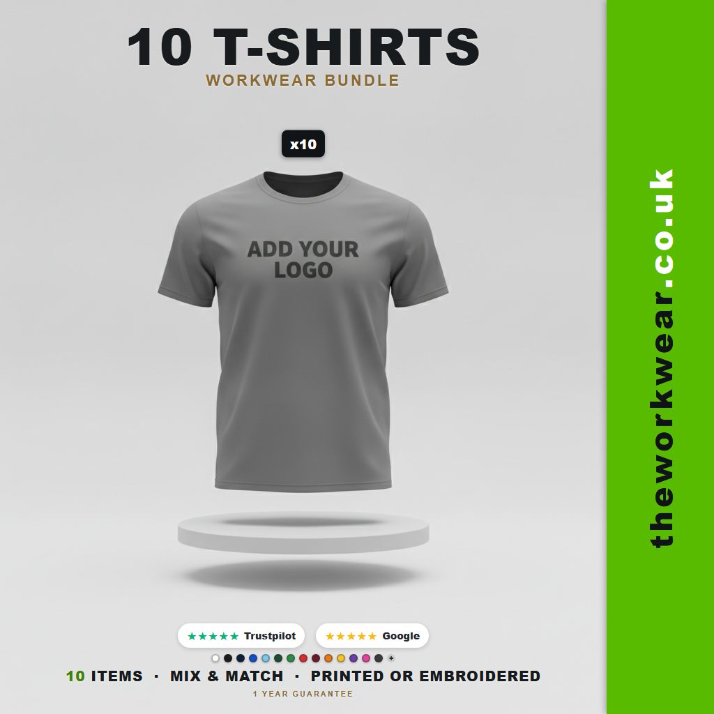 T-Shirts Or Polo Shirts Workwear Bundle (Front Logo Embroidered) - 10 Items